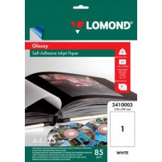 Самоклеящаяся фотобумага LOMOND, глянцевая, A4, неделённая (210 x 297 мм), 85 г/м2, 25 листов.